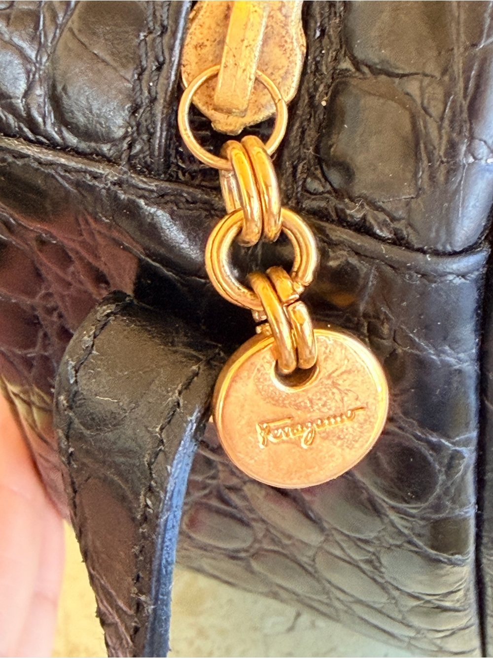 Ferragamo Croc Embossed Black Crossbody Bag💝💝💝 - Picture 4 of 9